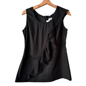 Almatrichi Top Scoop Neck Black Ruffle Sleeveless Cotton Spain Corte EU 44 US 12